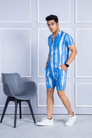 Firangi Yarn Printed Cuban Collar Tie & Dye Summer Lounge and Beach Co-ord Set For Men