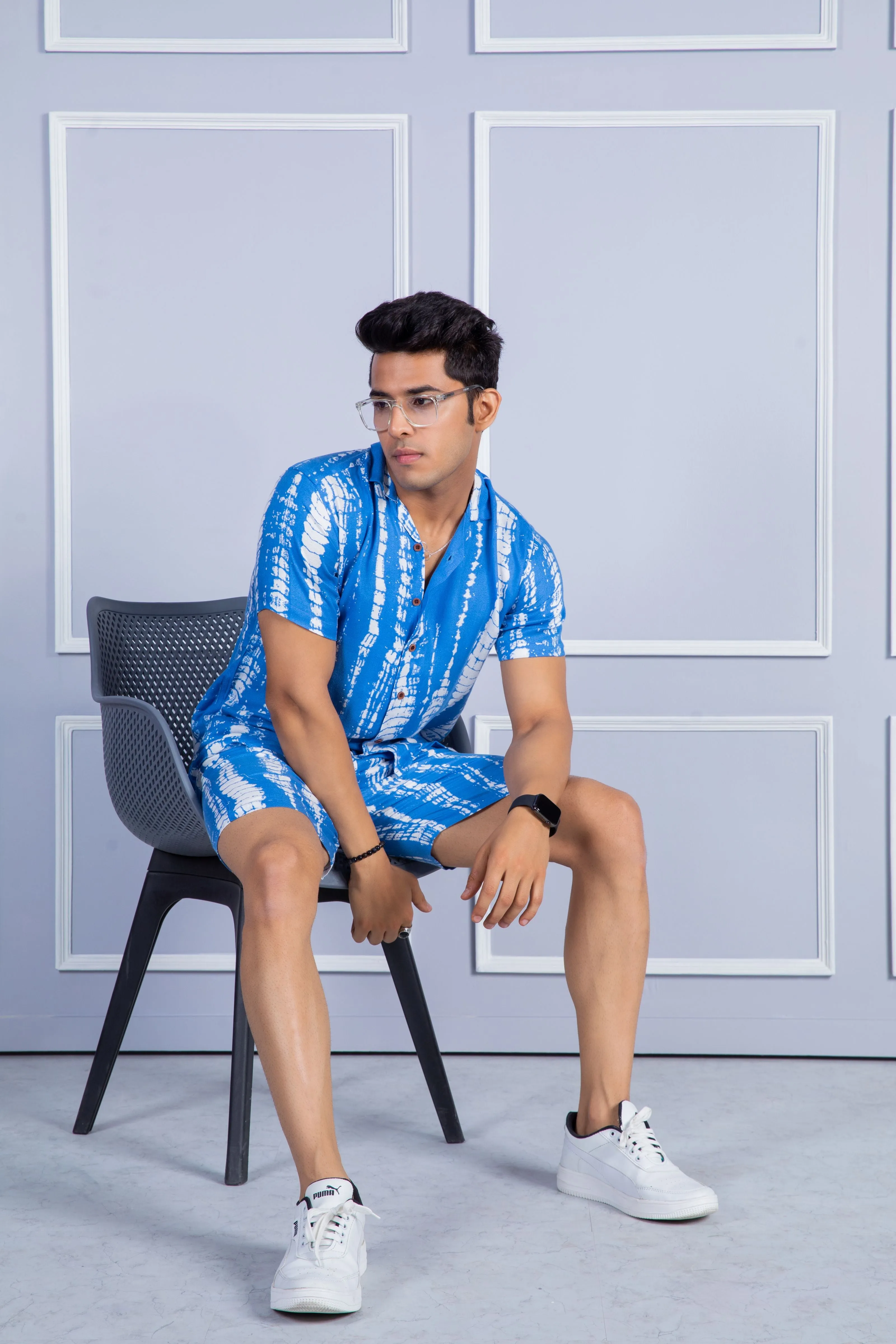 Firangi Yarn Printed Cuban Collar Tie & Dye Summer Lounge and Beach Co-ord Set For Men