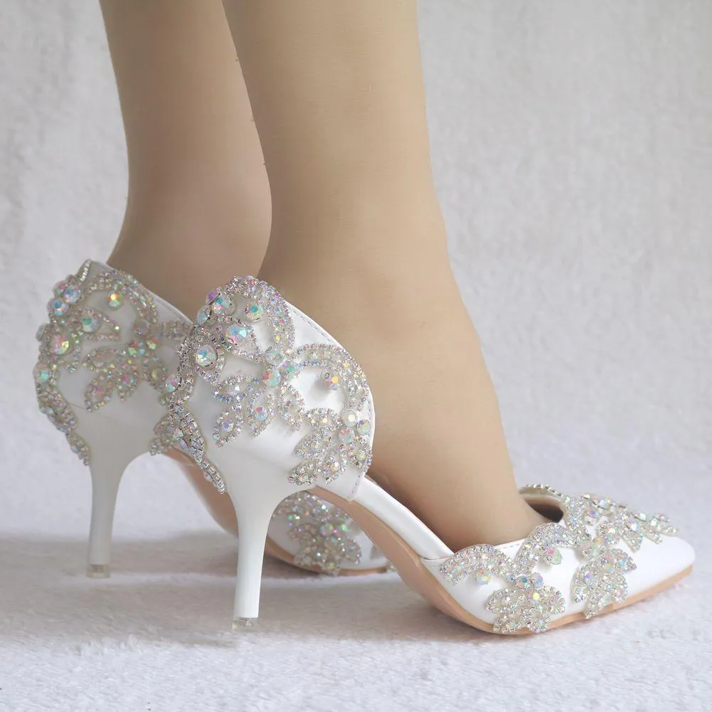 Floral rhinestone closed toe elegant bridal stiletto heels