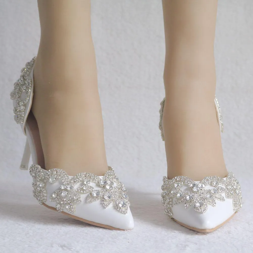 Floral rhinestone closed toe elegant bridal stiletto heels