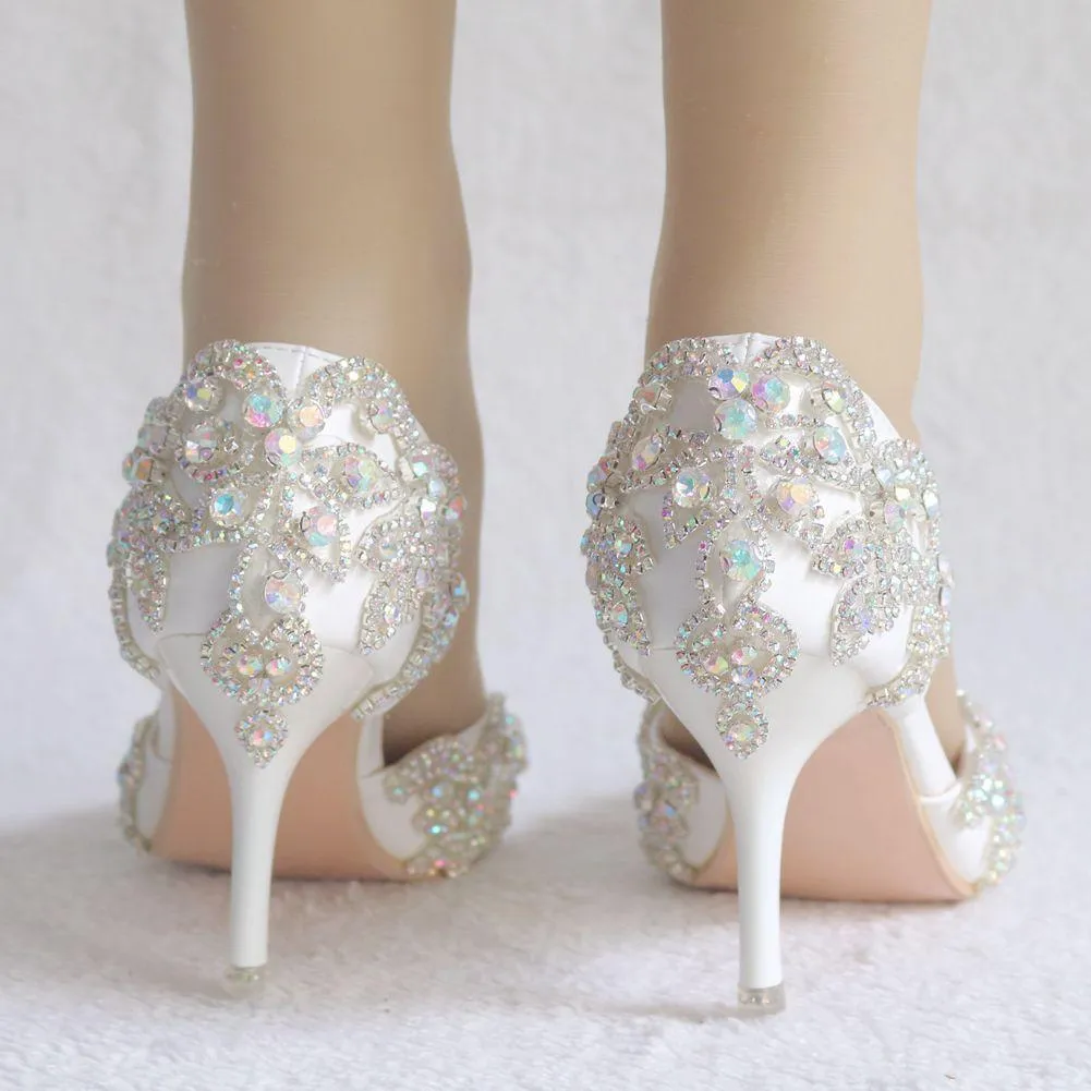 Floral rhinestone closed toe elegant bridal stiletto heels