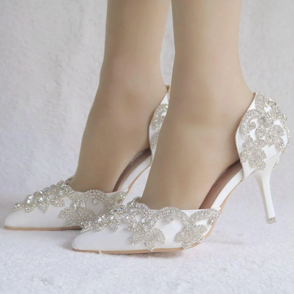 Floral rhinestone closed toe elegant bridal stiletto heels