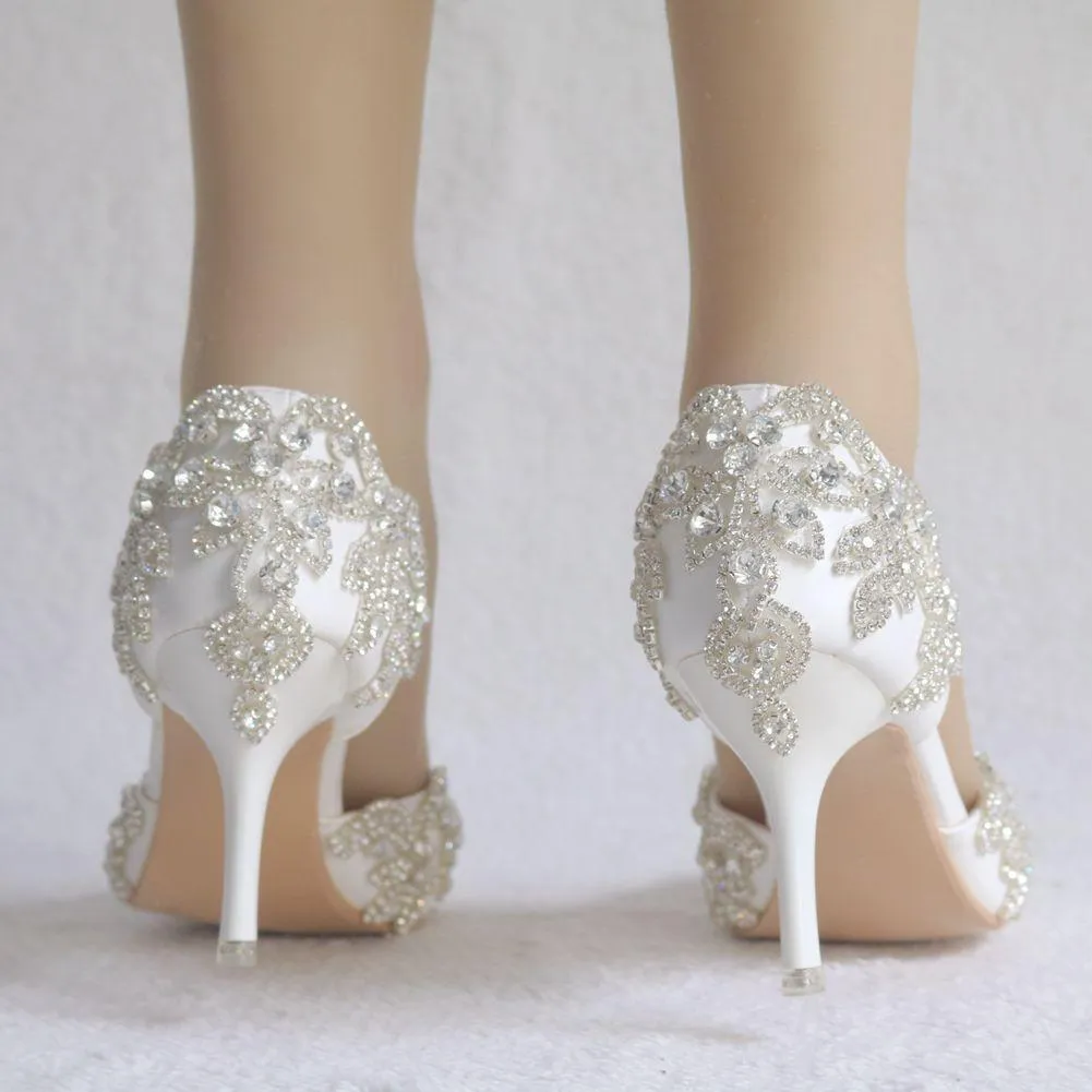 Floral rhinestone closed toe elegant bridal stiletto heels