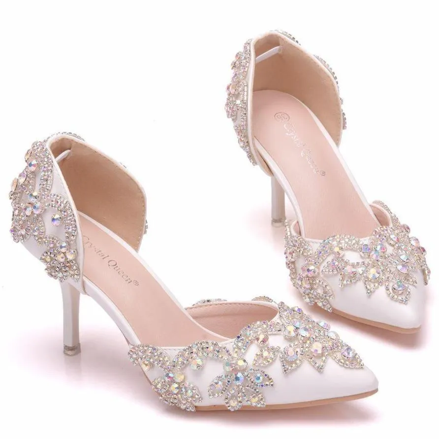 Floral rhinestone closed toe elegant bridal stiletto heels