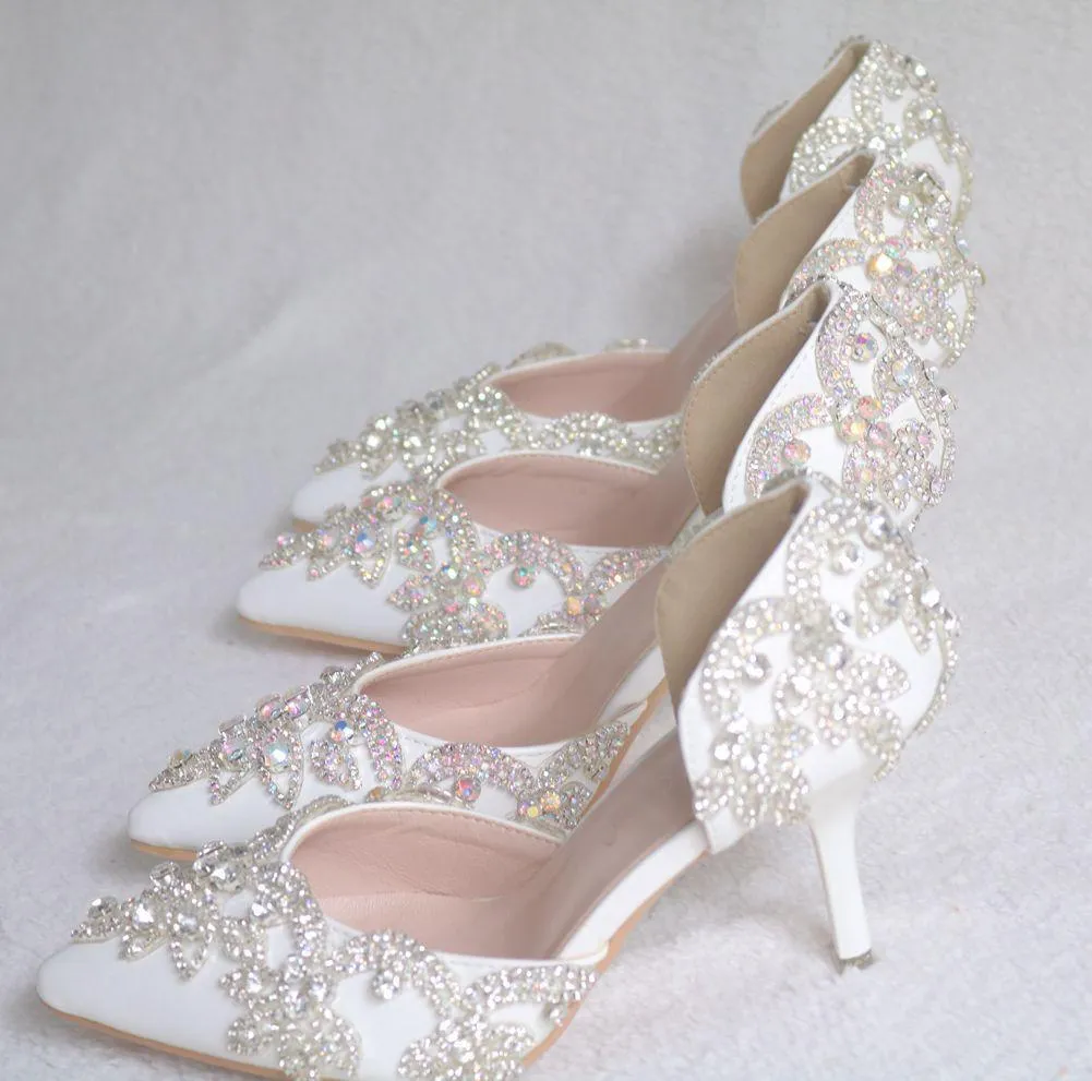 Floral rhinestone closed toe elegant bridal stiletto heels