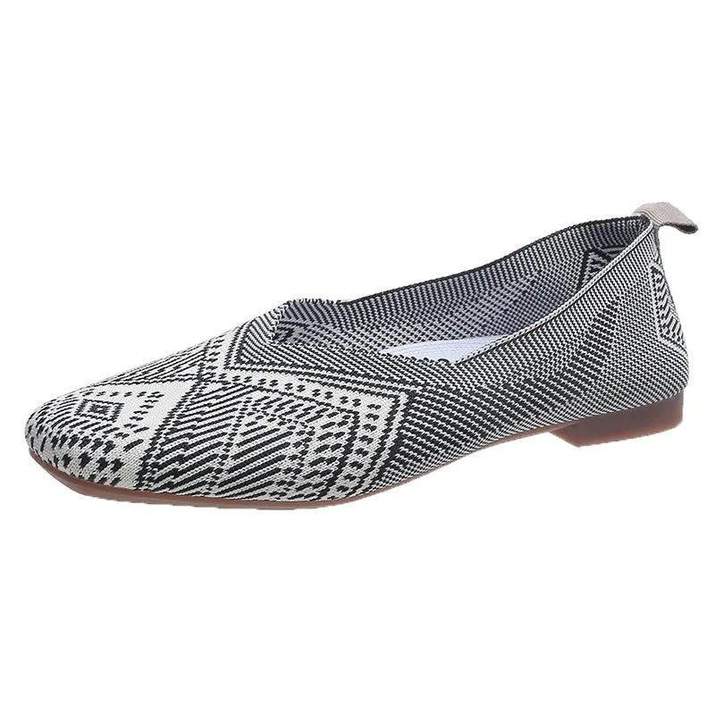 Flying Woven Geometric Pattern Slip-on Flat Ultra Light Breathable Soft Sole Ballet Shoes