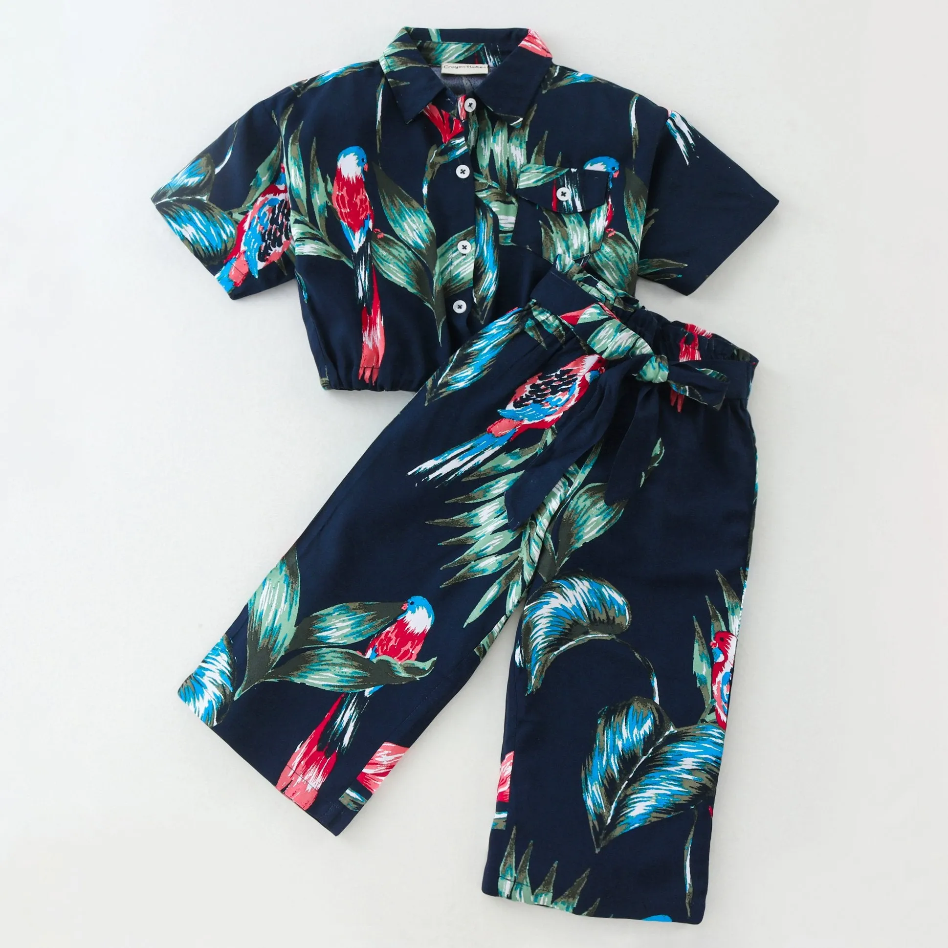 Forest Printed Crop Shirt Palazzo Set