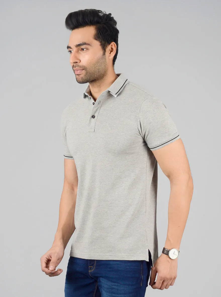 Frost Grey Solid Slim Fit Polo T-shirt | JadeBlue