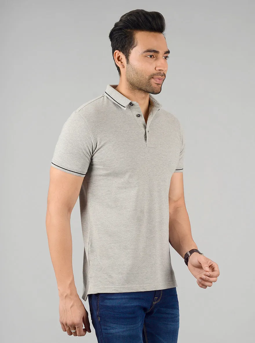 Frost Grey Solid Slim Fit Polo T-shirt | JadeBlue