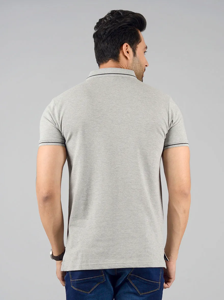 Frost Grey Solid Slim Fit Polo T-shirt | JadeBlue