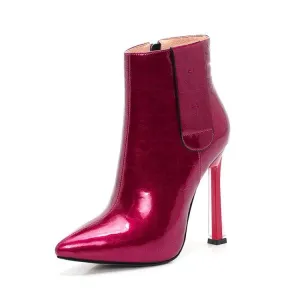 Genuine Leather Crystal Thin Heels Ankle Boots