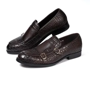 Genuine Leather Monk Strap Loafers - Men Shoes