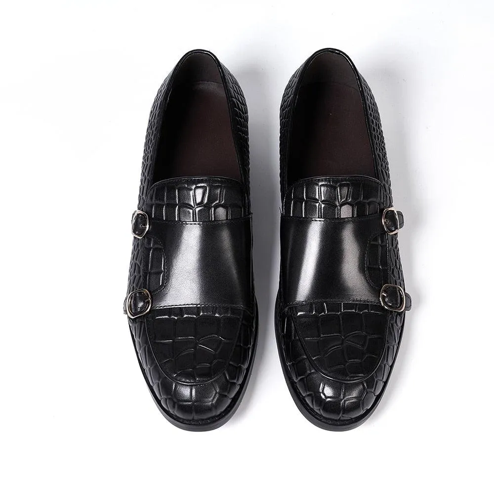 Genuine Leather Monk Strap Loafers - Men Shoes