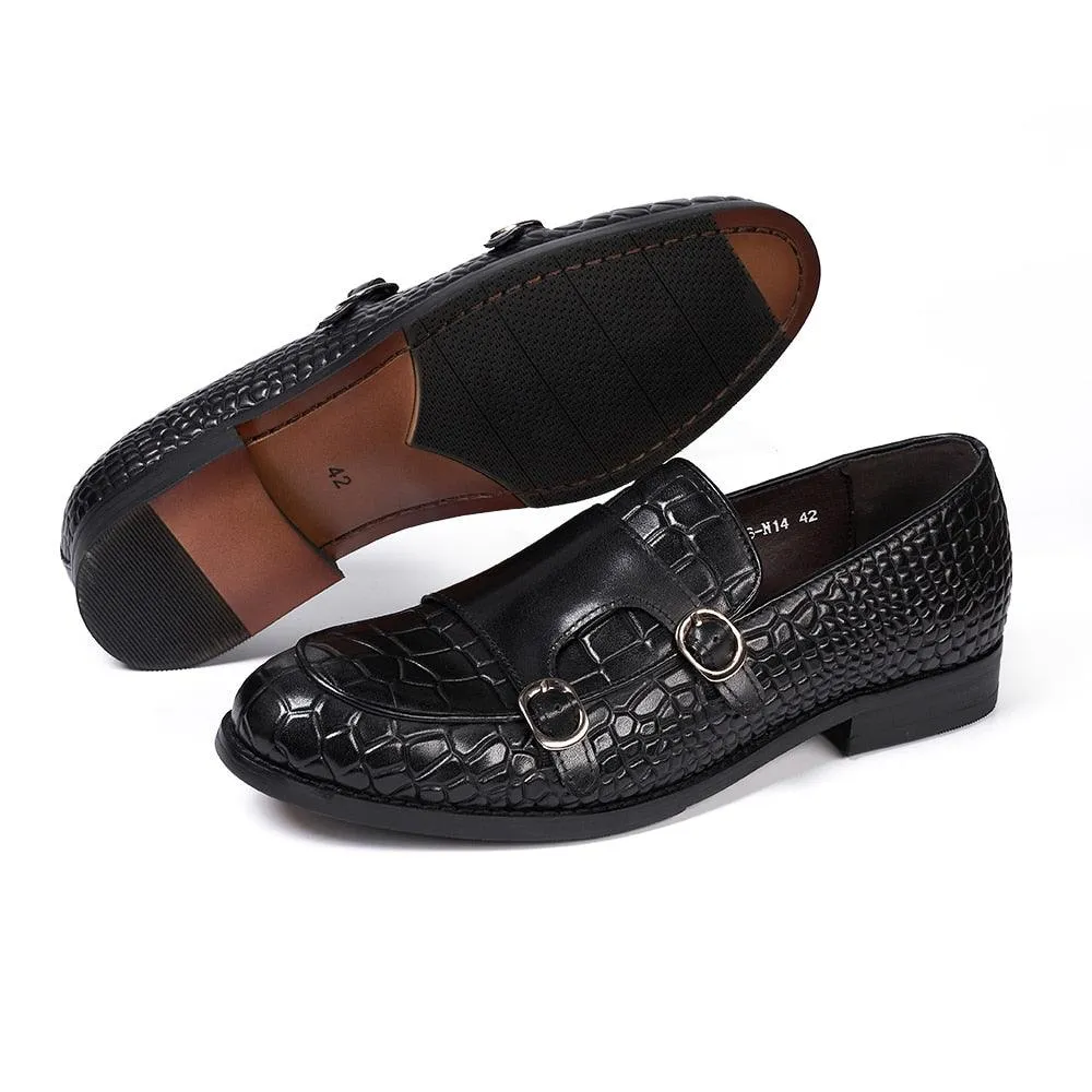 Genuine Leather Monk Strap Loafers - Men Shoes