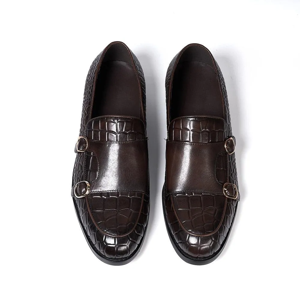 Genuine Leather Monk Strap Loafers - Men Shoes