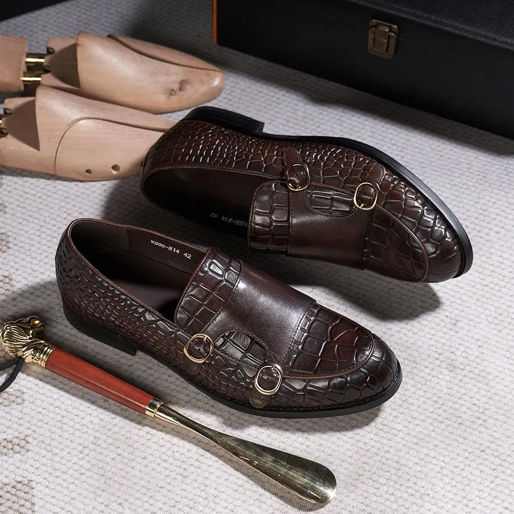 Genuine Leather Monk Strap Loafers - Men Shoes