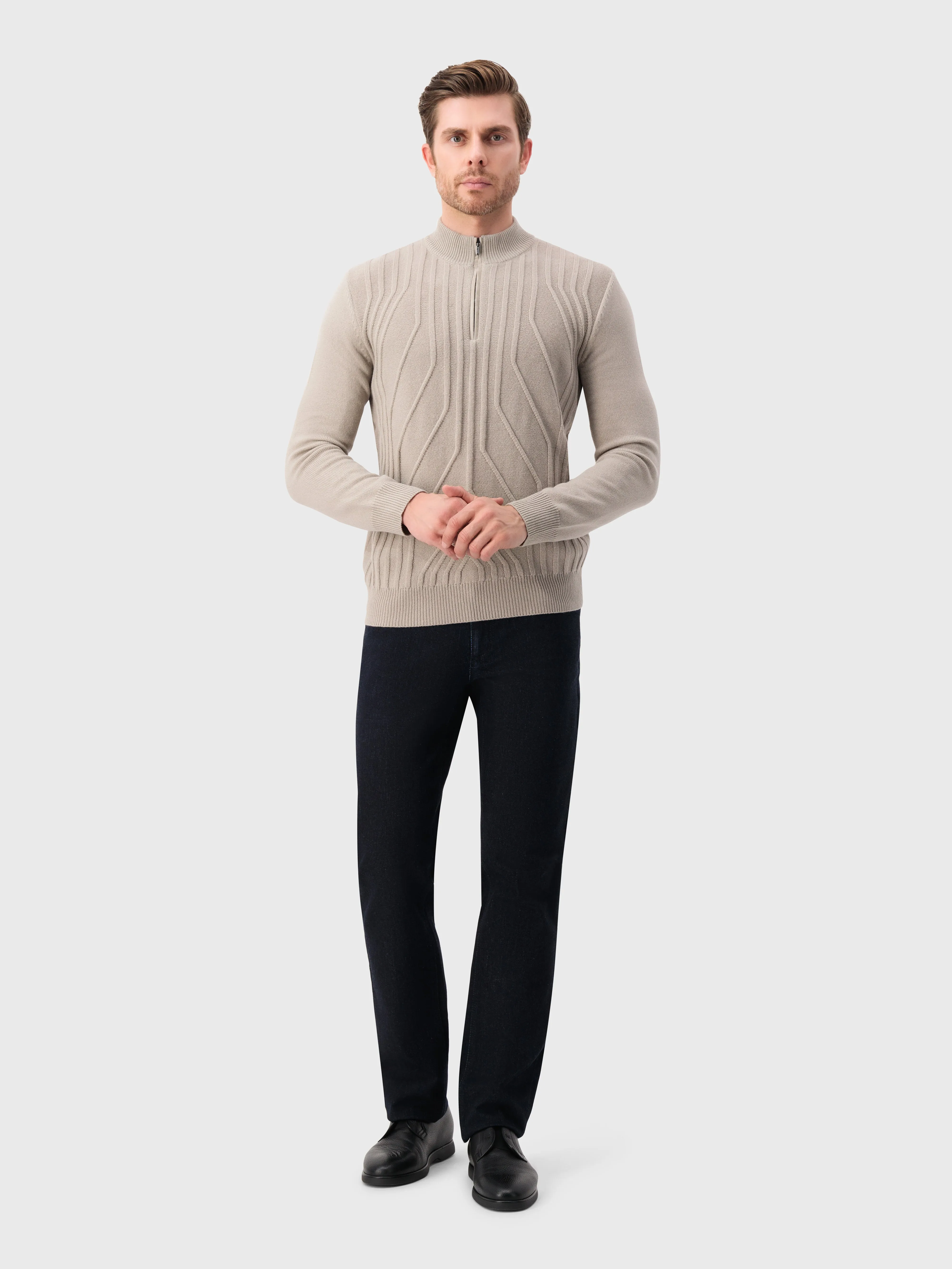 Half-Zip Mock Neck Cashmere Sweater Stone