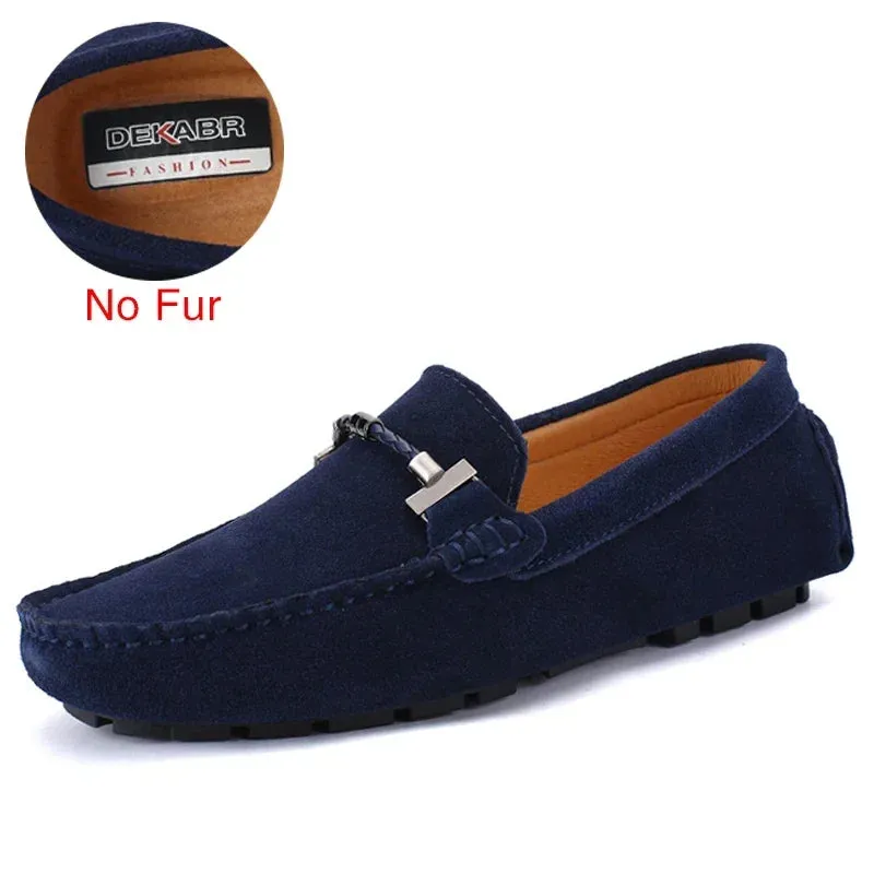 Handmade Men Loafers Luxury Genuine Leather Casual Shoes Comfortable Soft Driving Shoes Warm Fur Plus Office Moccasins