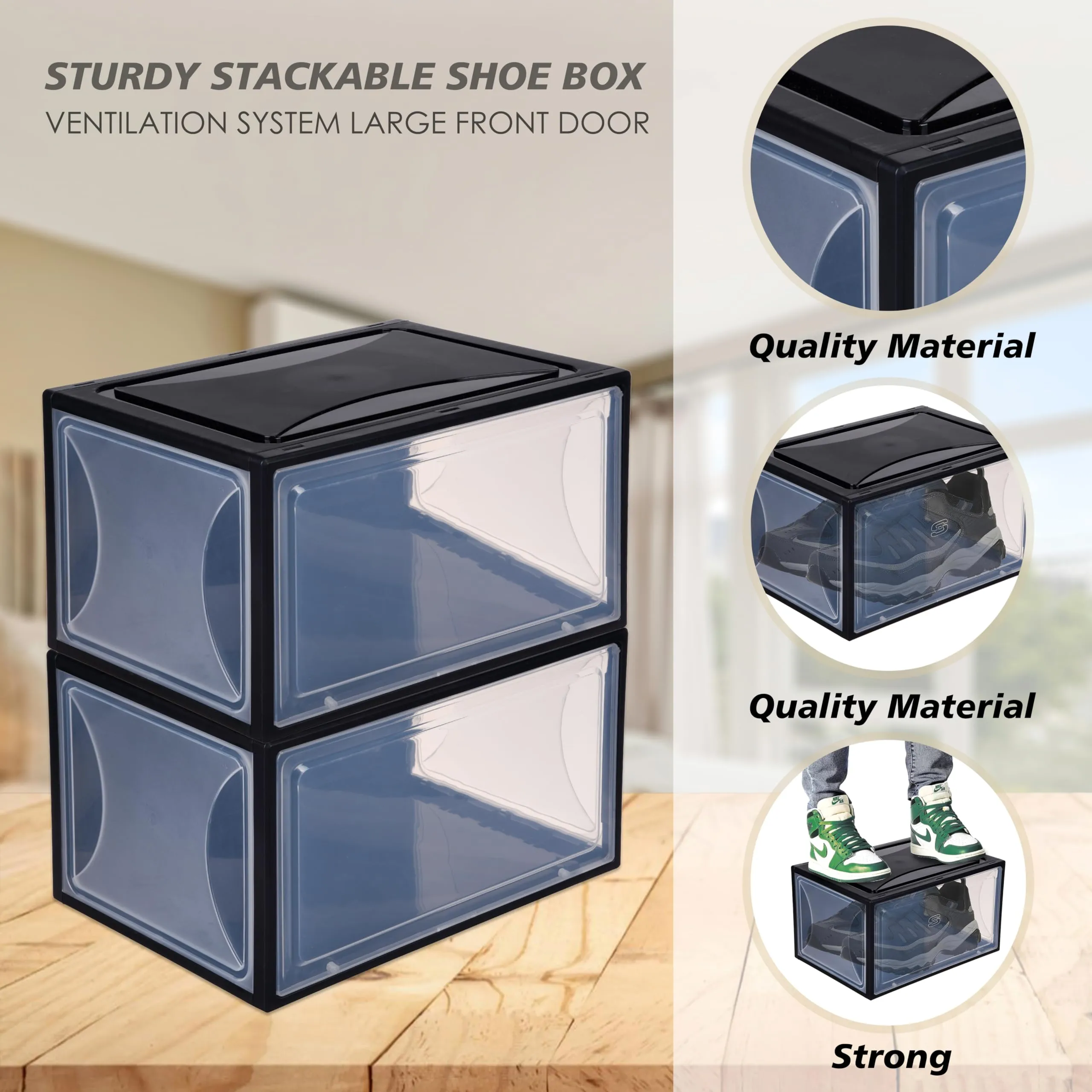 Homestic Shoe Box for Storage|Multi-Purpose Plastic Shoe Rack|Installation Free Shoe Organizer| Black