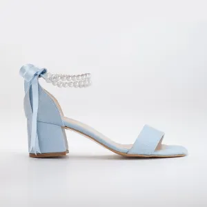 Illy - Blue Suede Sandals with Pearls