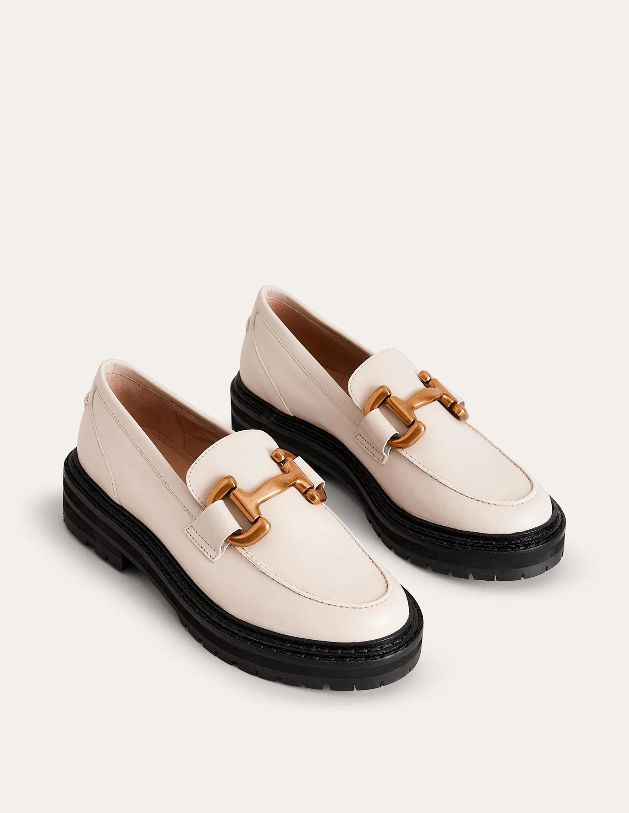 Iris Snaffle Chunky Loafers-Ecru Tumbled Leather