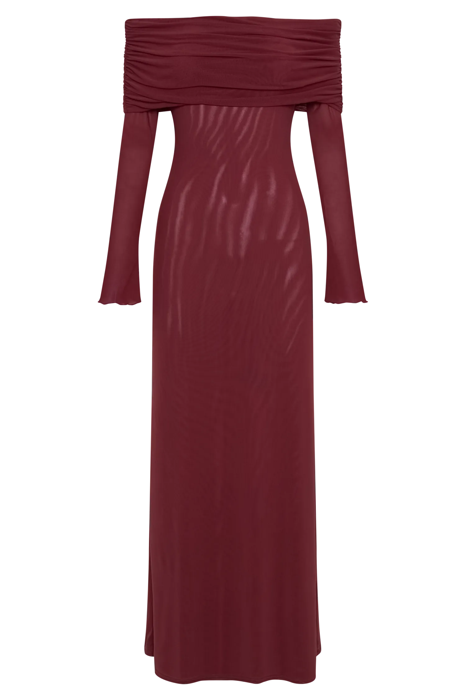 Josie Off Shoulder Mesh Maxi Dress - Wine