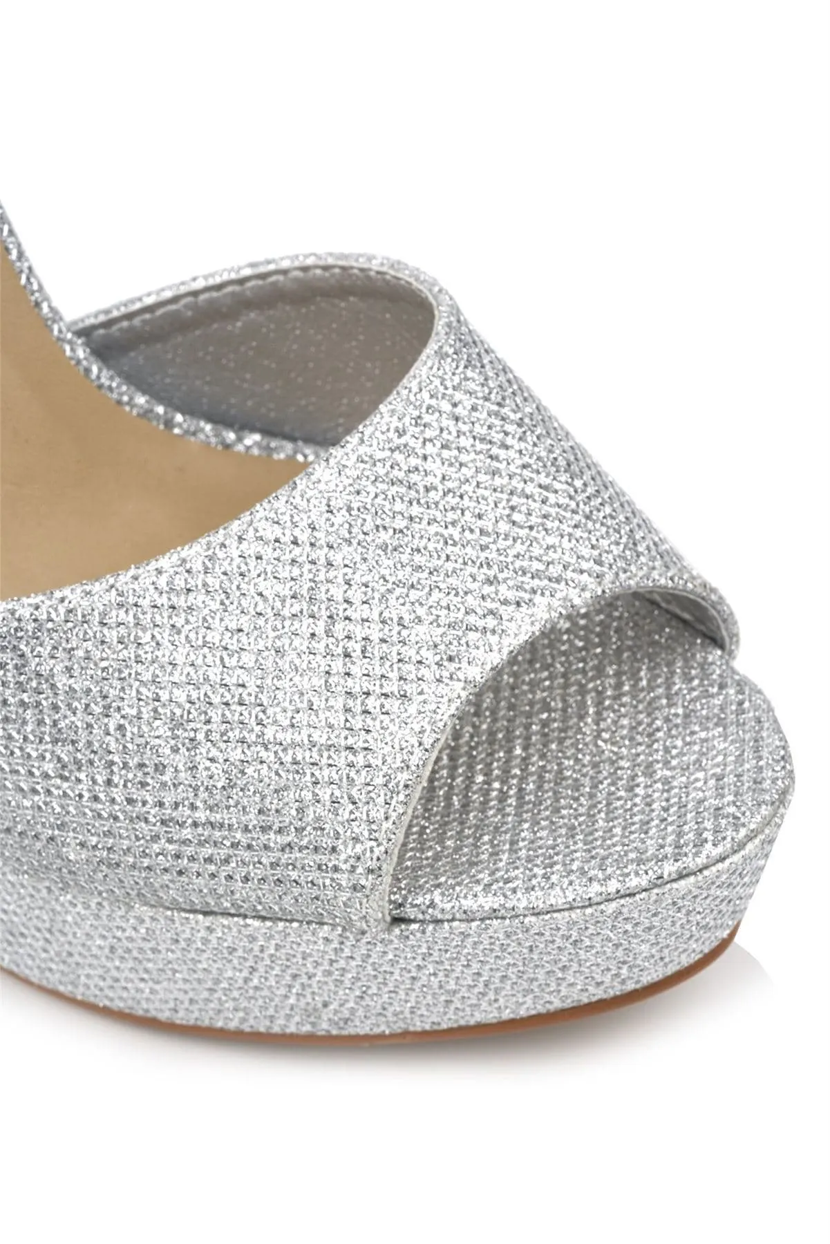 Kirti Anklestrap Platform Peeptoe Sandal in Silver Mesh