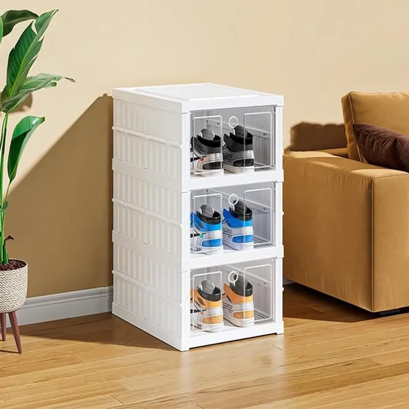 Kuber Industries 3 Layer Shoe Box for Storage|Multi-Purpose Plastic Shoe Rack|Installation Free Shoe Organizer|Pack of 2|White|