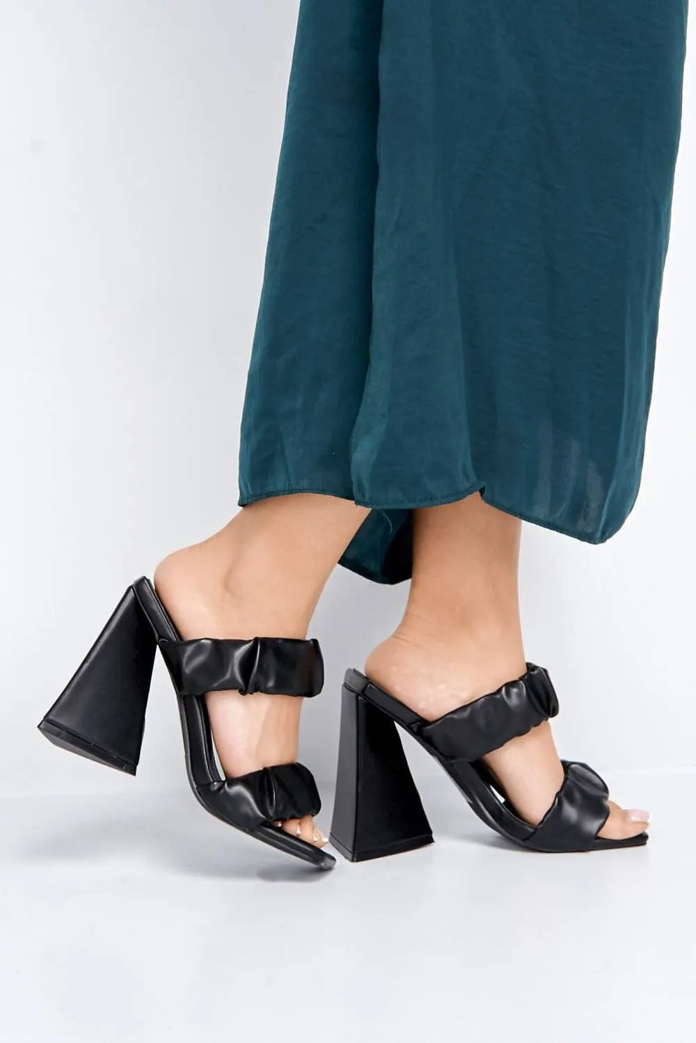 Lamego 2 Ruched Band Triangle Heel Mule in Black