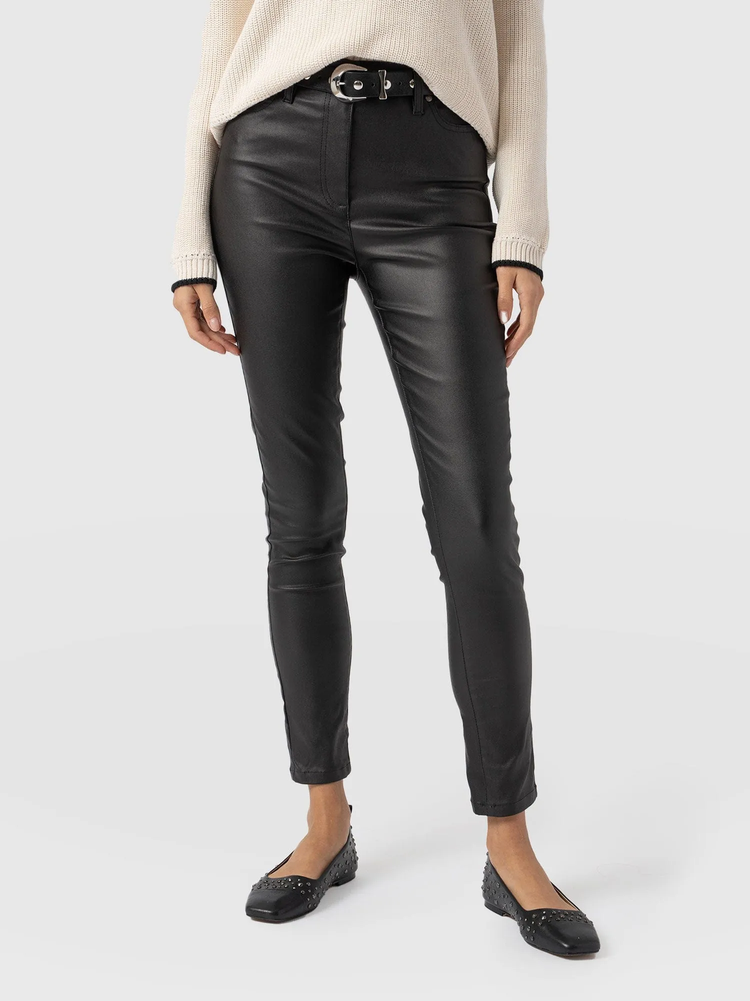 Maeva Skinny Pant - Black Coated