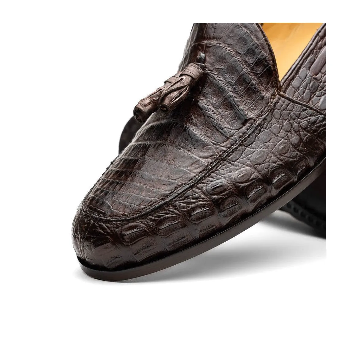 Marco Di Milano Bianchi Men's Shoes Exotic Caiman Crocodile Tassels Loafers (MDM1197)