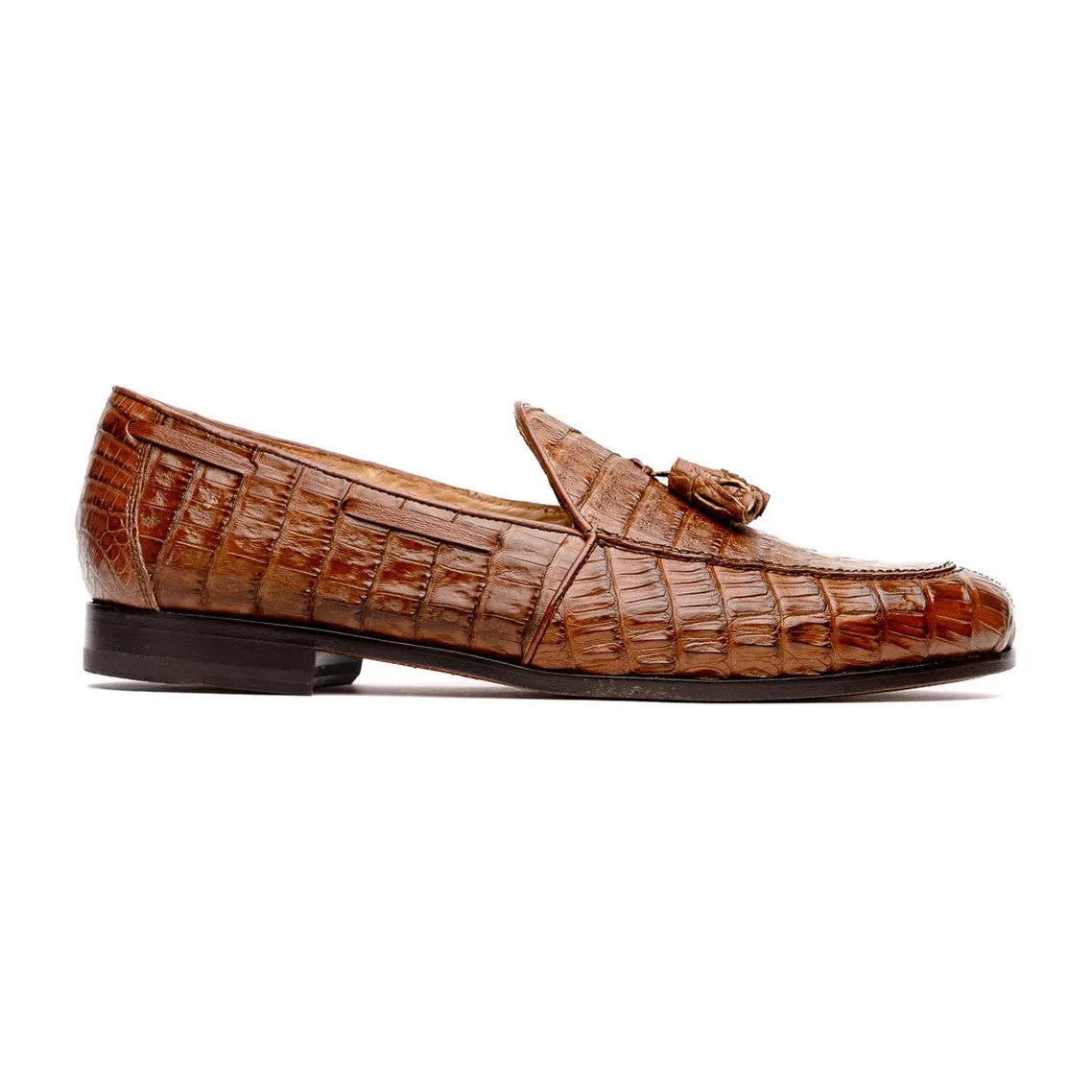 Marco Di Milano Bianchi Men's Shoes Exotic Caiman Crocodile Tassels Loafers (MDM1197)