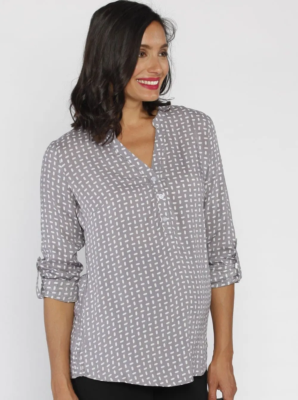 Maternity Roll Up Long Sleeve Shirt - Vertical Print