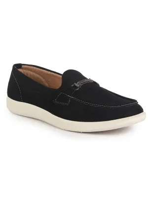 Men Black Suede Classic Ultra Light Comfort Horsebit Buckle Slip On Casual Loafer Shoes|Memory Cushion Insole|EVA Slip On Shoe