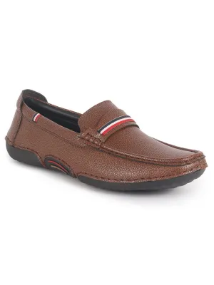 Men Tan Stitched Stripe Design Classic Slip-Ons Loafer with Flexible Slip Resistant Sole|Slip On Shoes|Casual Shoes