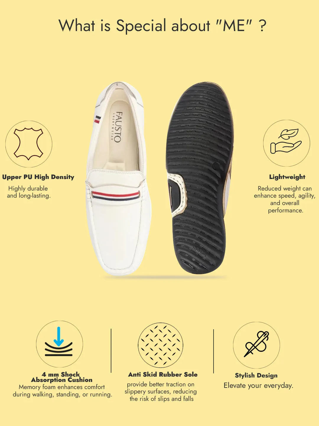 Men White Stitched Stripe Design Classic Slip-Ons Loafer with Flexible Slip Resistant Sole|Slip On Shoes|Casual Shoes