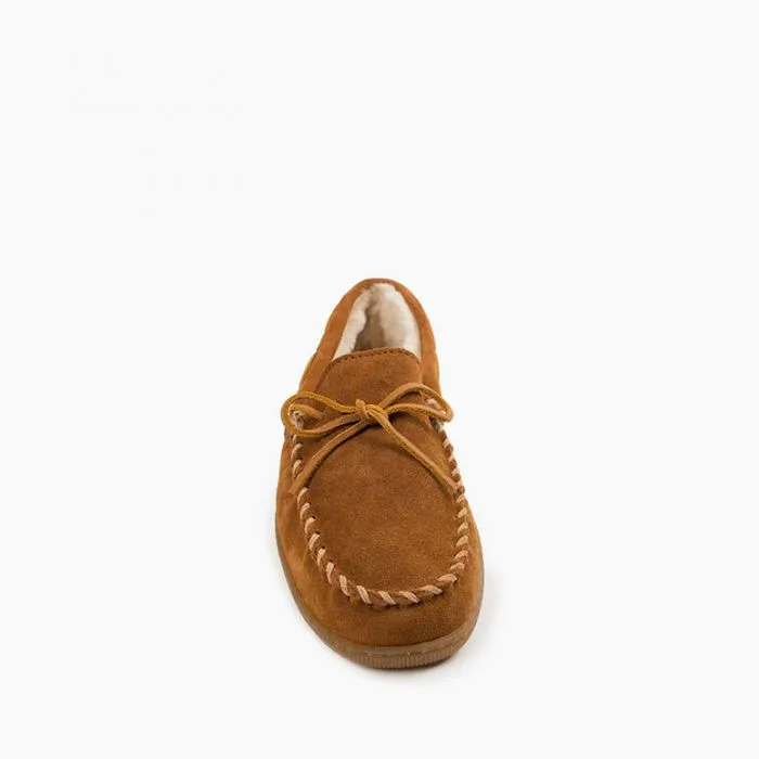 Minnetonka® Men's Pile Lined Hard Sole Suede Leather Moccasins