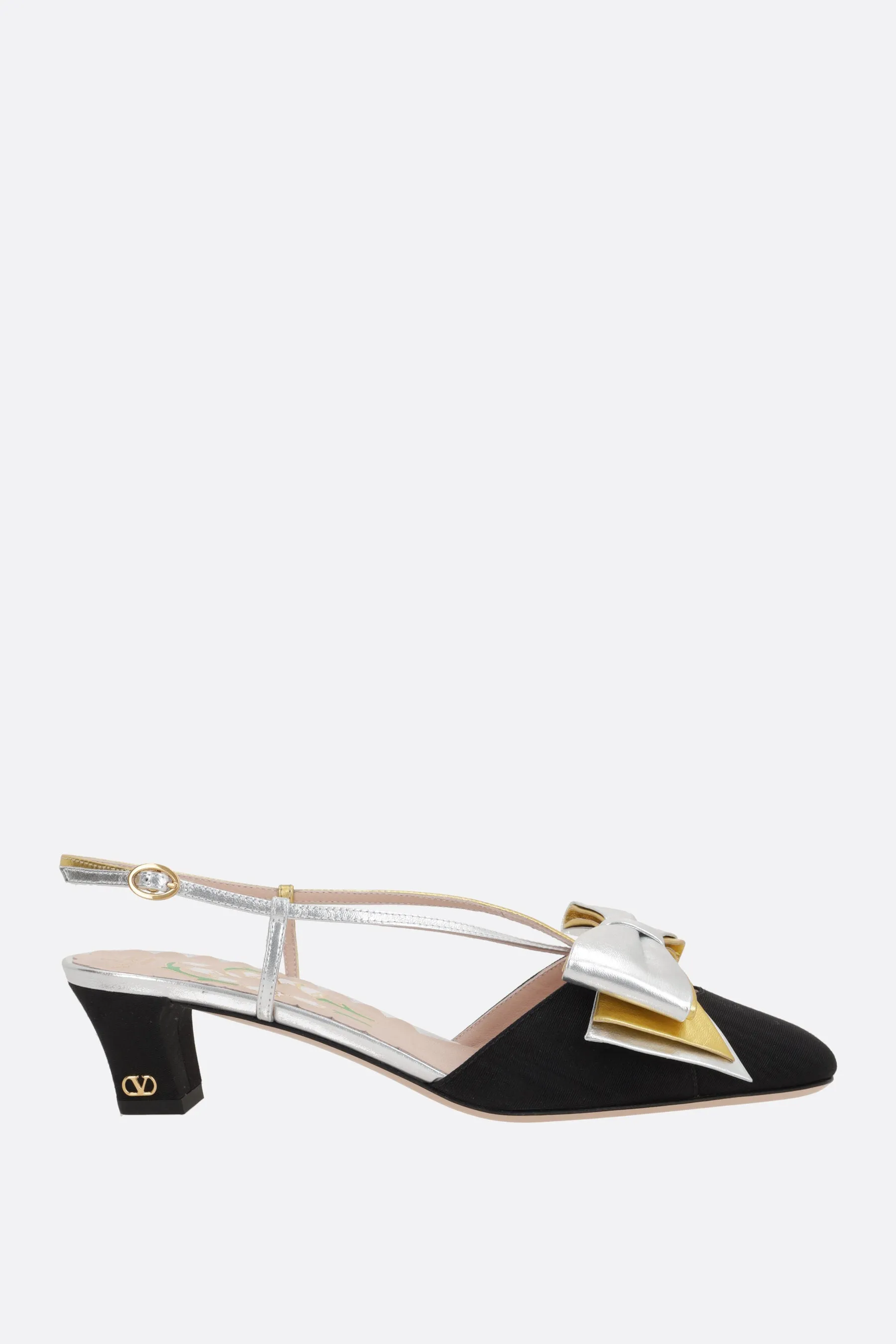 Moiré Bow Fabric Leather Slingbacks