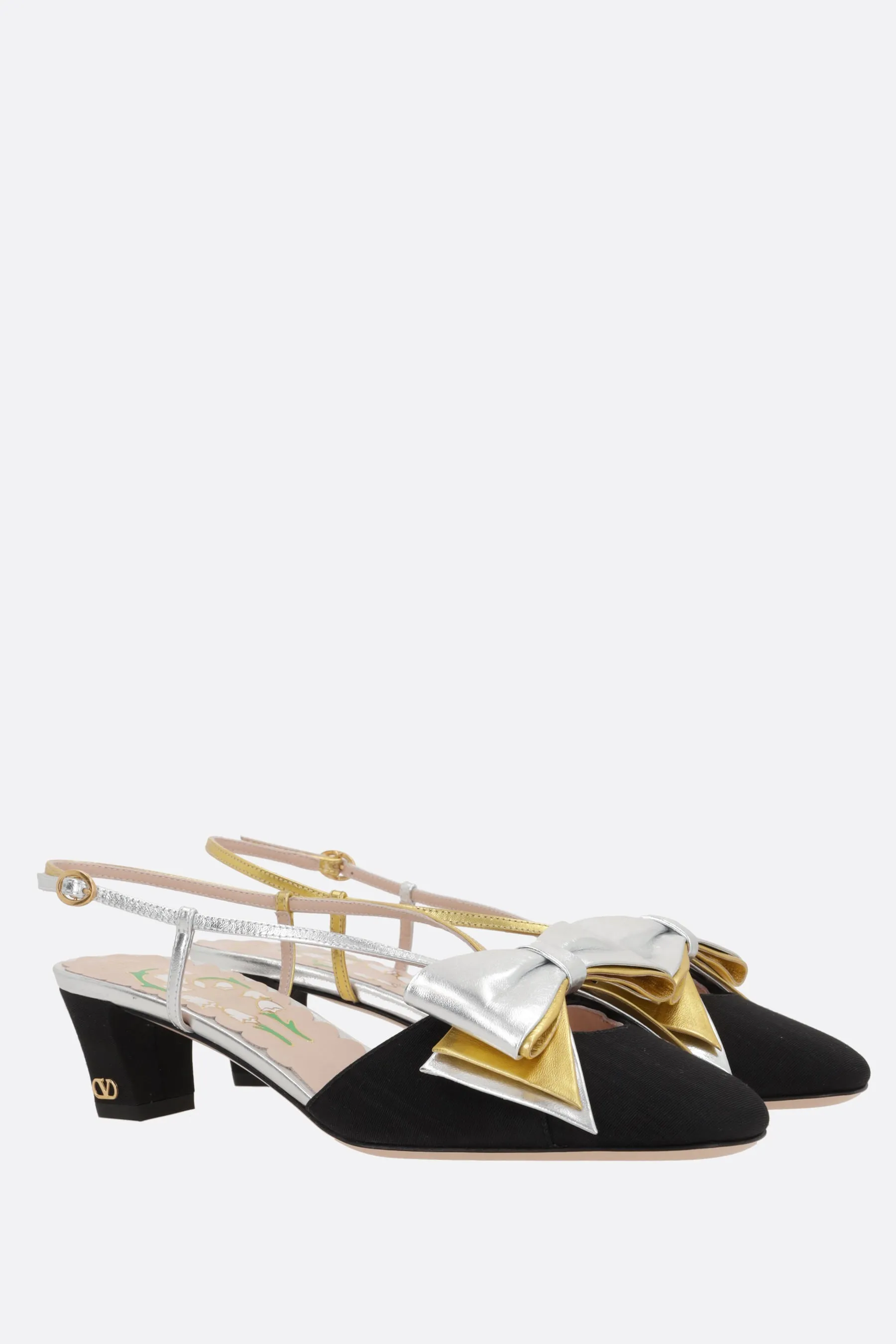 Moiré Bow Fabric Leather Slingbacks