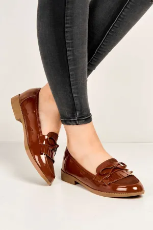 Morgan Fringe Detail Bow Loafers in Camel