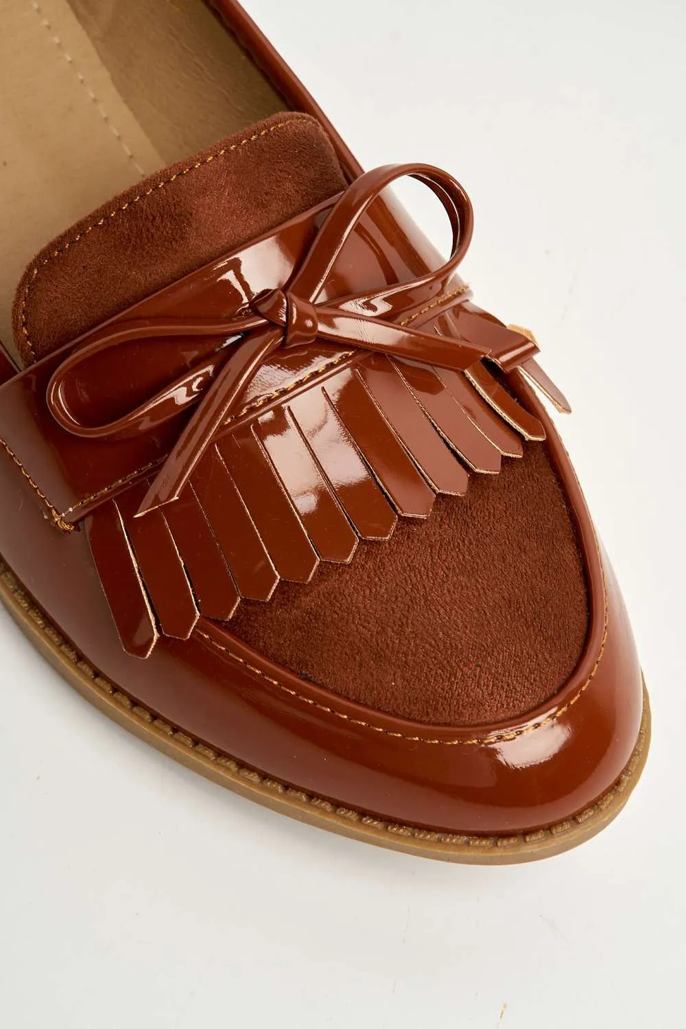 Morgan Fringe Detail Bow Loafers in Camel