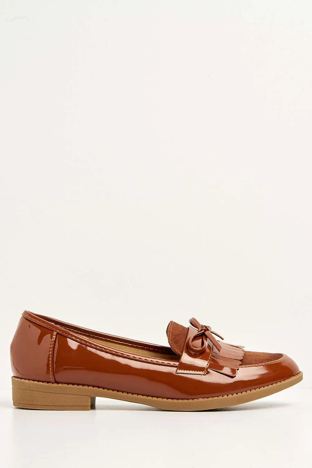 Morgan Fringe Detail Bow Loafers in Camel