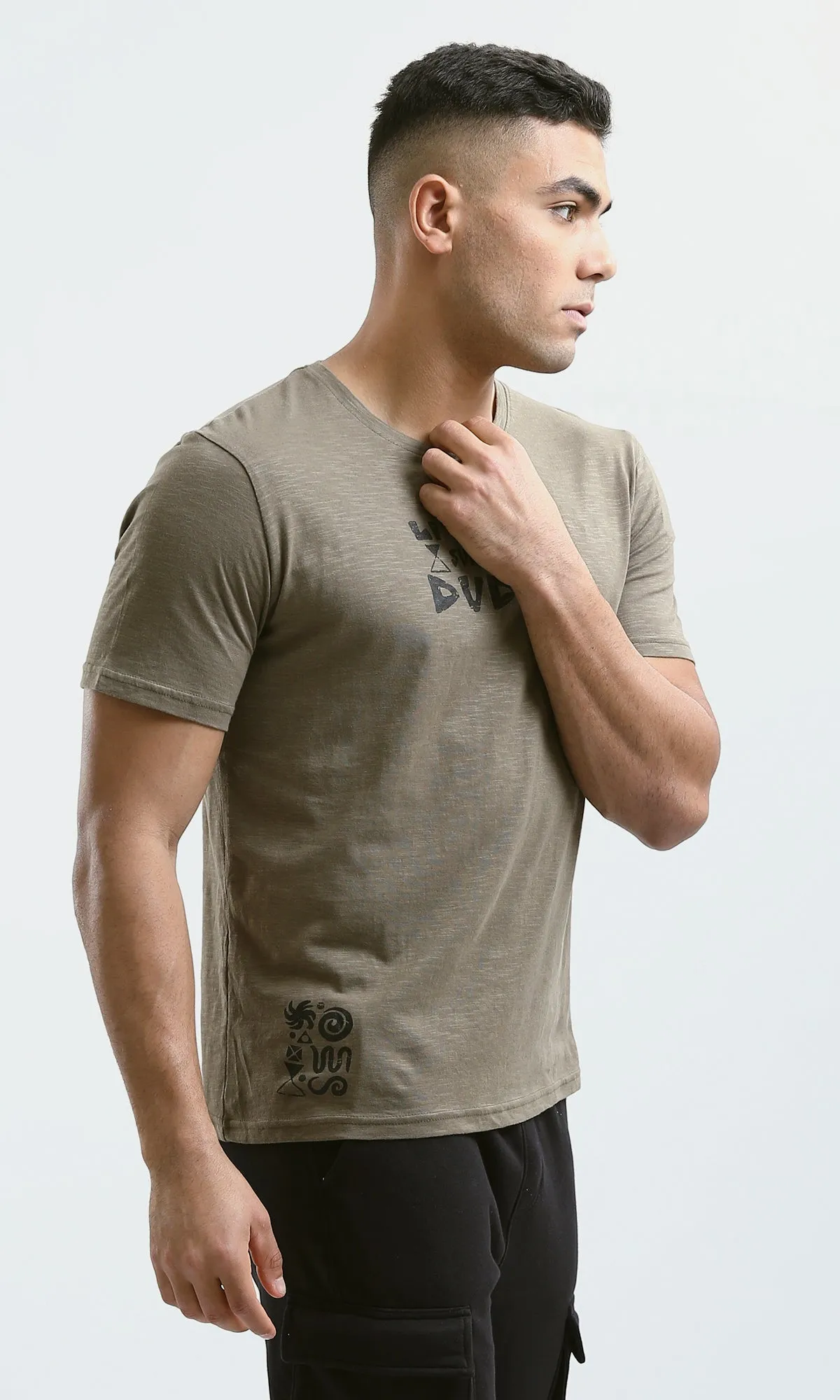 O179361 Summer Tee With Trendy Prints - Heather Dark Khaki