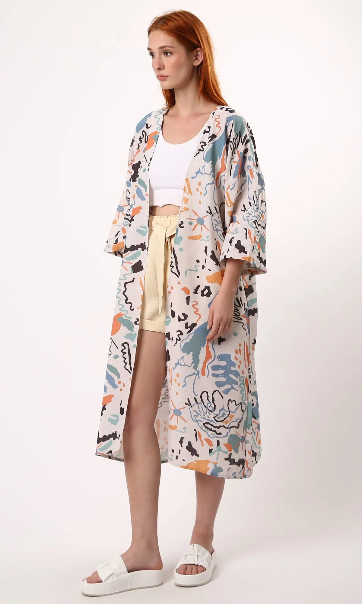 O190125 Trendy Pattern Slip On Multicolour Summer Kimono