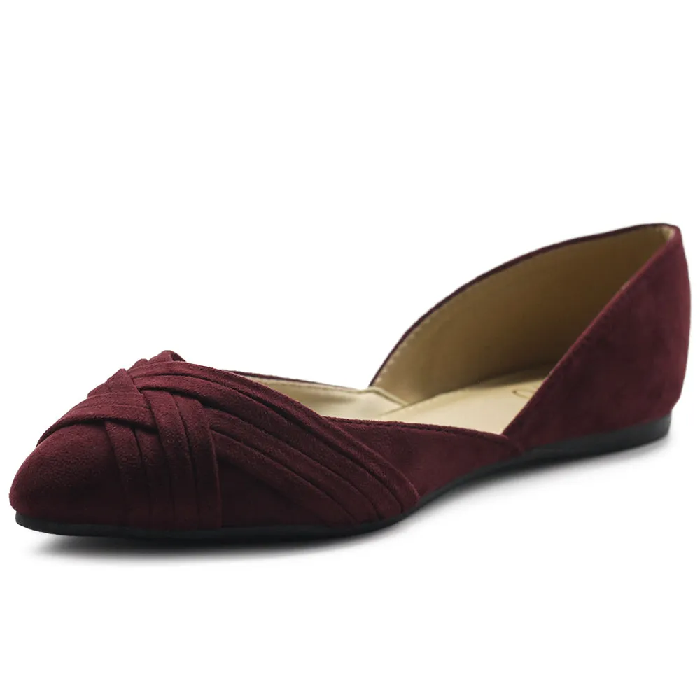 Ollio Women's Shoe Faux Suede Light Comforts D'Orsay Pointed Toe Braided Ballet Flat F85