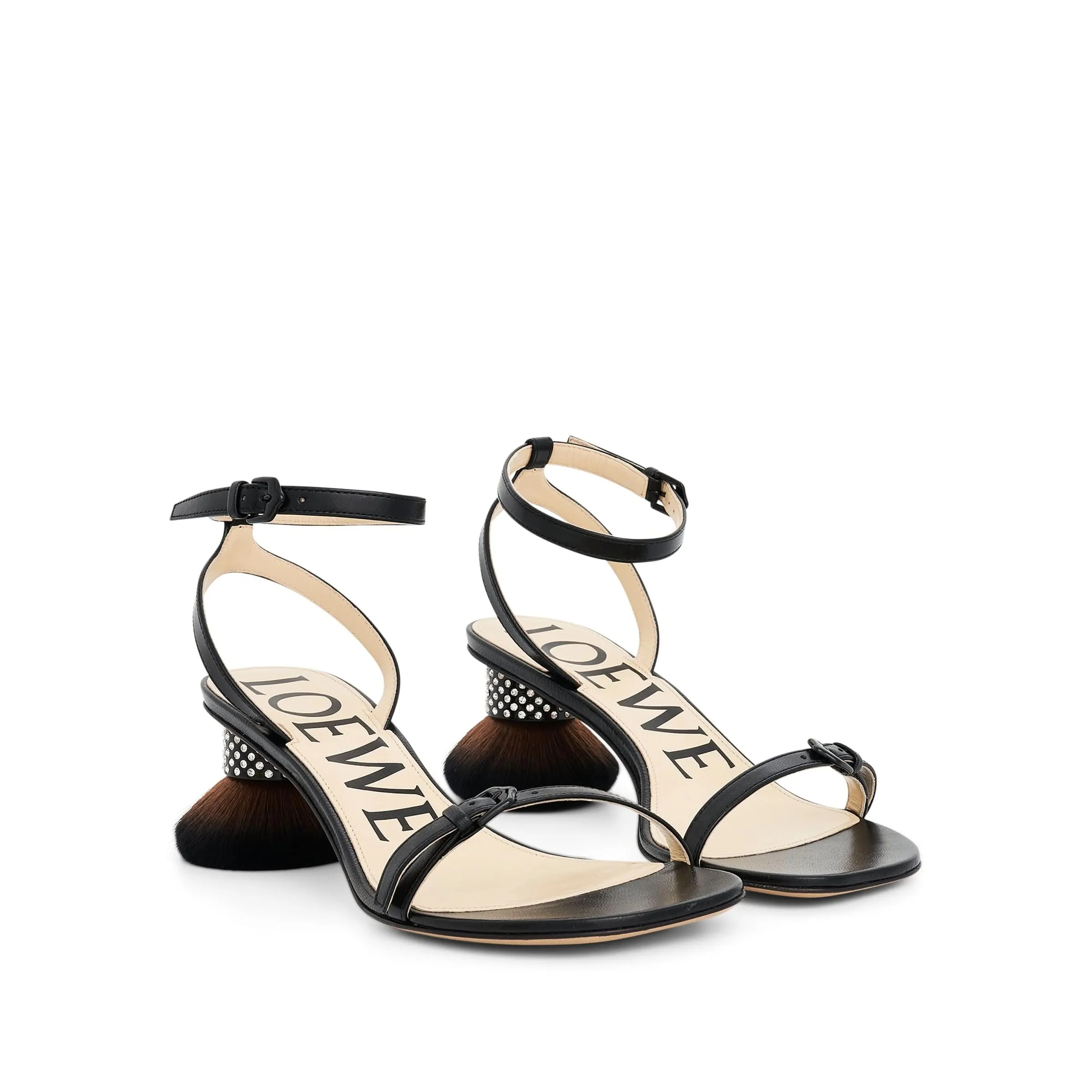 Petal Brush Heel Sandal in Black