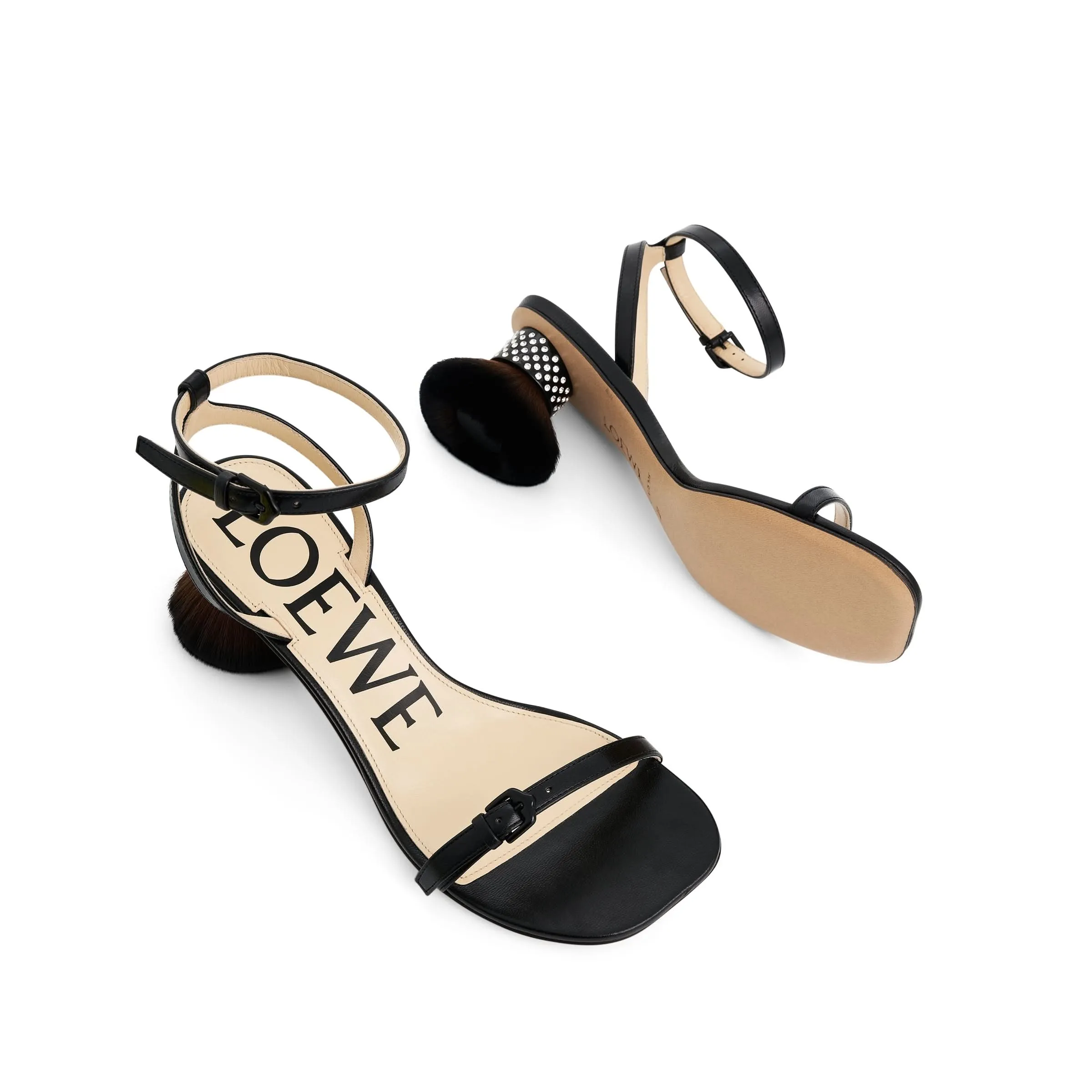 Petal Brush Heel Sandal in Black