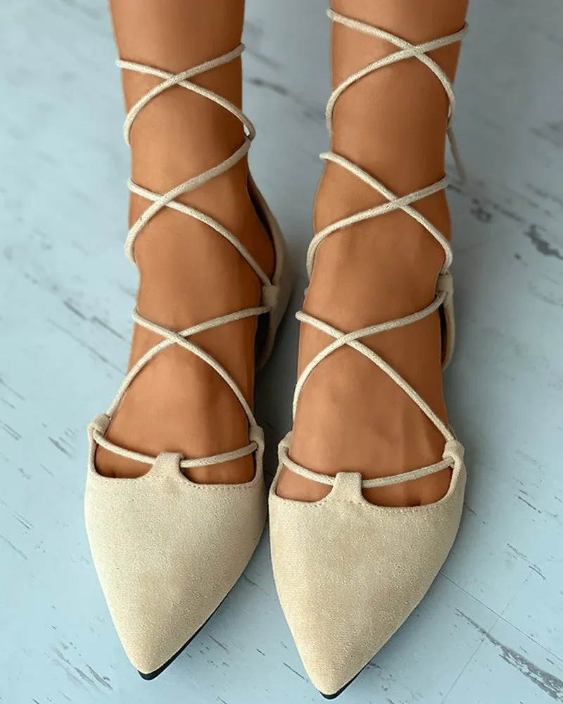 Pointed Toe Suede Strappy Slip-On Flats