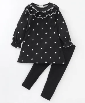 Polka Dot Neck Frill Top Leggings Set