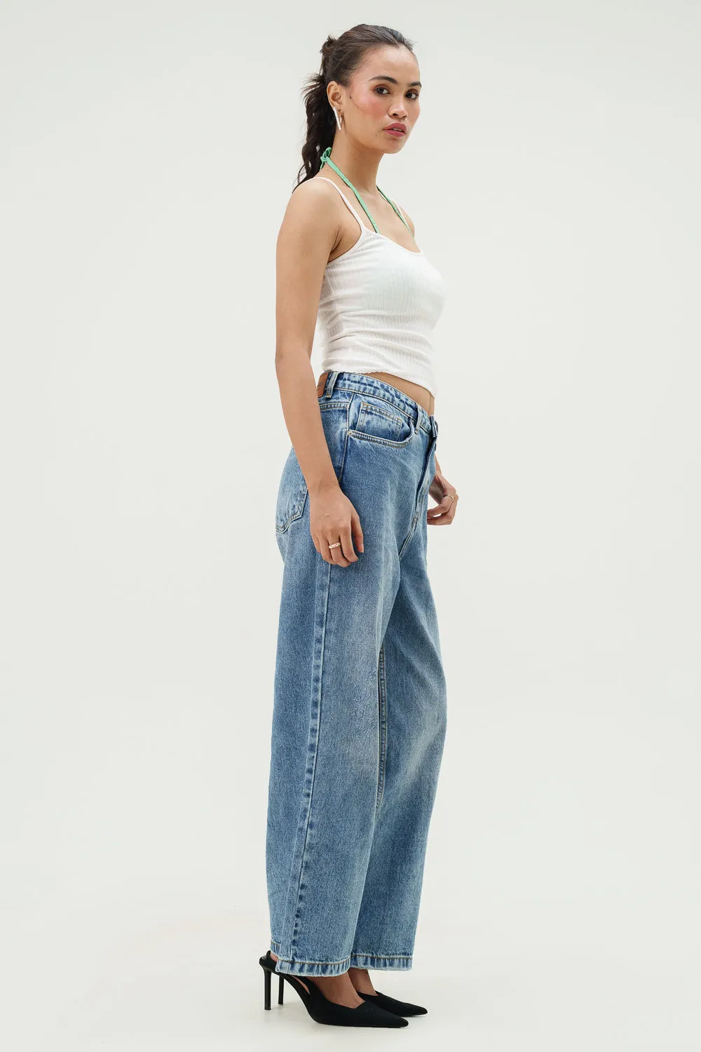 Quill Blue Wide Cropped Jeans